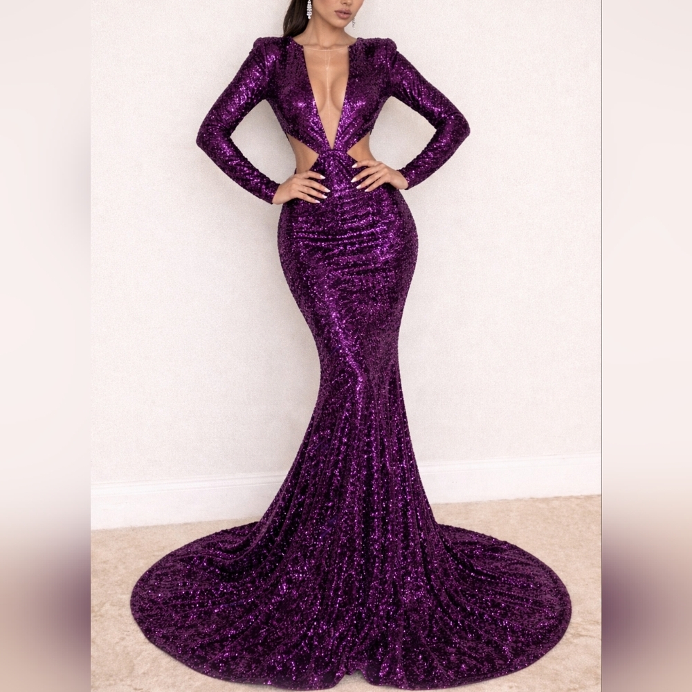 Purple Sequin Cut-Out Gown